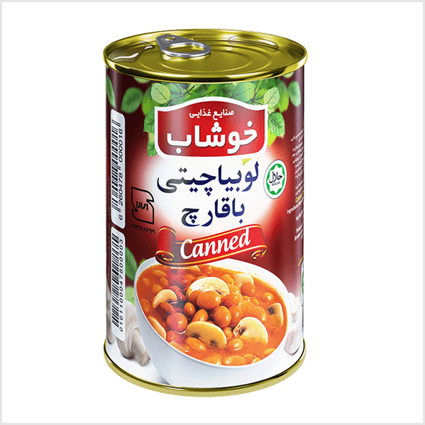 کنسرو لوبیا چیتی با قارچ خوشاب وزن 350 گرم